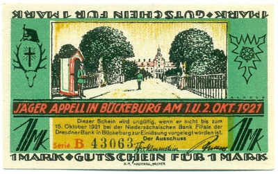 1 марка 1922 года Германия — Бюккебург (Нотгельд)