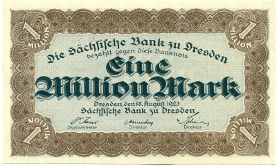 1 миллион марок 1923 года Германия — Саксония (Нотгельд. Гроссгельд)