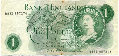 1 фунт 1966 года Великобритания (Банк Англии)
