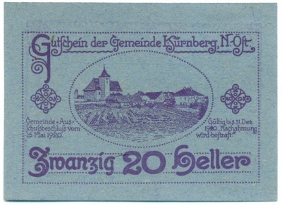 20 геллеров 1920 года Австрия — Кюрнберг (Нотгельд)