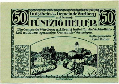 50 геллеров 1920 года Австрия — Коммуна Вартберг-ан-дер-Кремс (Нотгельд)