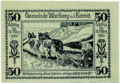 50 геллеров 1920 года Австрия — Коммуна Вартберг-ан-дер-Кремс (Нотгельд)