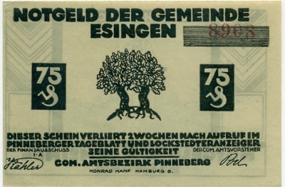 75 пфеннигов 1921 года Германия — Эссинген (Нотгельд)