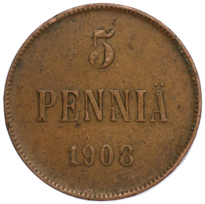 5 пенни 1908 года Русская Финляндия