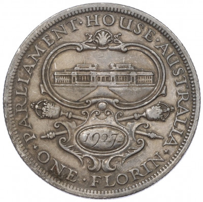 1 флорин 1927 года Австралия «Открытие здания парламента в Канберре»