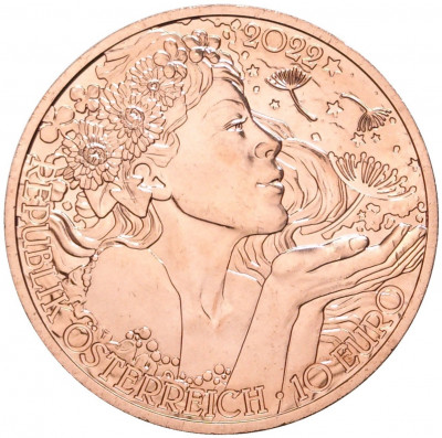 10 евро 2022 года Австрия  «Язык цветов — Одуванчик»