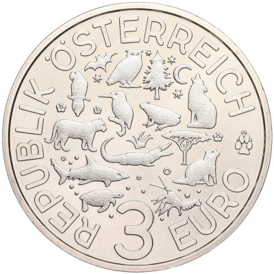 3 евро 2018 года Австрия « Животные со всего мира — Сова»