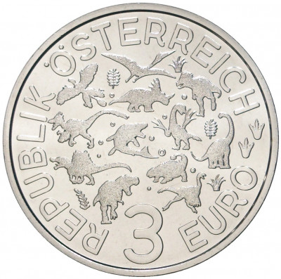 3 евро 2022 года Австрия «Супер динозавры — Орнитомим»