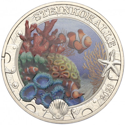 3 евро 2023 года Австрия «Светящаяся морская жизнь — Каменный коралл»