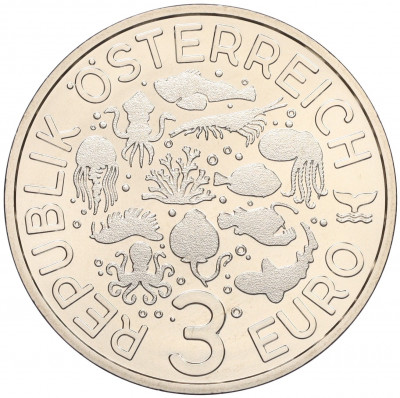 3 евро 2024 года Австрия «Светящаяся морская жизнь — Кальмар-бобтейл»