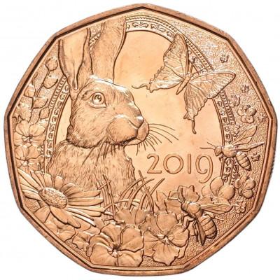 5 евро 2019 года Австрия «Пасхальный заяц»