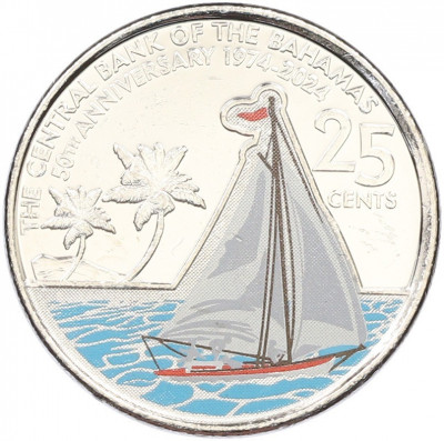 25 центов 2024 года Багамские острова «50 лет Центральному банку Багамских Островов»