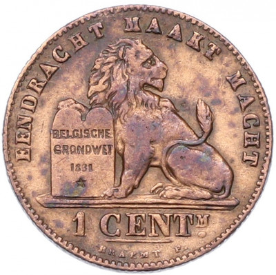 1 сантим 1907 года Бельгия — легенда на фламандском (DER BELGEN)