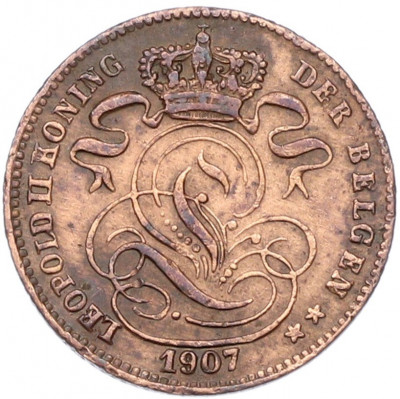 1 сантим 1907 года Бельгия — легенда на фламандском (DER BELGEN)