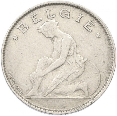 1 франк 1922 года Бельгия (Надпись на голландском — BELGIE)