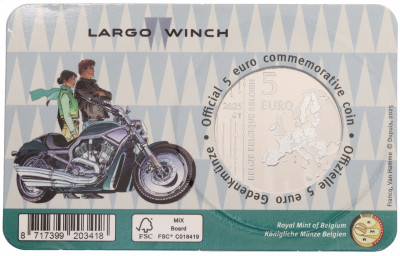 5 евро 2025 года Бельгия «Ларго Винч» (Цветное покрытие — в блистере)