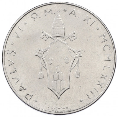 100 лир 1973 года Ватикан