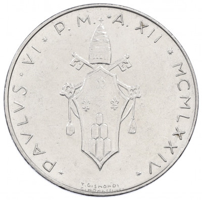 100 лир 1974 года Ватикан