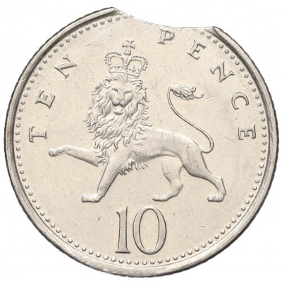 10 пенсов 1992 года Великобритания — Брак (Выкус)