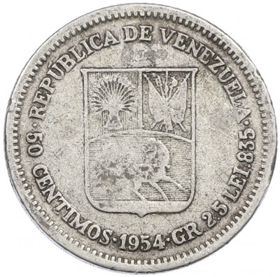 50 сентимо 1954 года Венесуэла