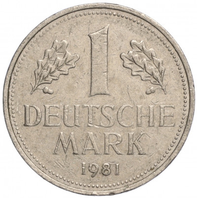 1 марка 1981 года J Западная Германия (ФРГ)