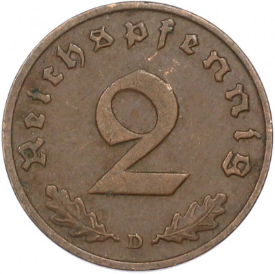 2 рейхспфеннига 1938 года D Германия