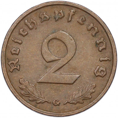2 рейхспфеннига 1939 года G Германия