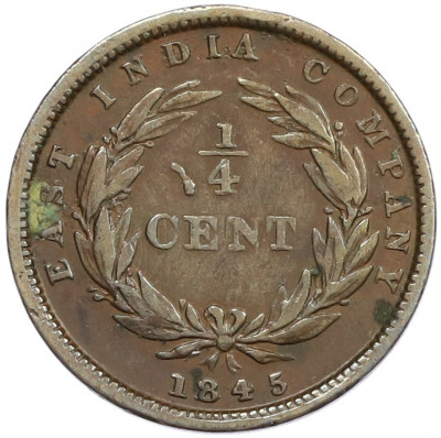 1/4 цента 1845 года Стрейтс Сетлментс