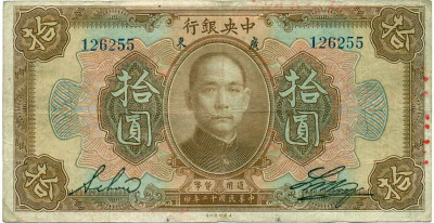 10 долларов 1923 года Китай (Подписи на английском)