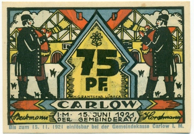 75 пфеннигов 1921 года Германия — Карлоу (Нотгельд)