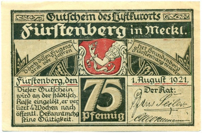 75 пфеннигов 1921 года Германия — Фюрстенберг (Нотгельд)