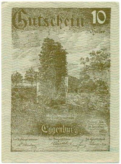 10 геллеров 1920 года Австрия — Эггенбург (Нотгельд)