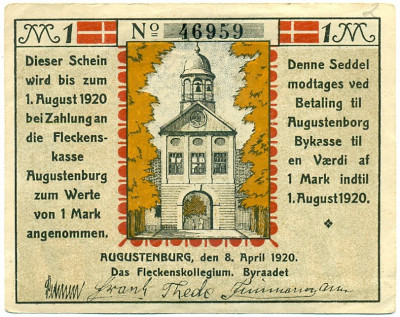 1 марка 1920 года Германия — Аугустенбург (Нотгельд)