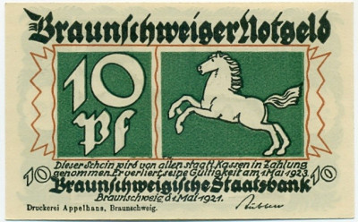 10 пфеннигов 1921 года Германия — Брансуик (Нотгельд)