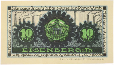 10 пфеннигов 1921 года Германия — город Айзенберг (Нотгельд)
