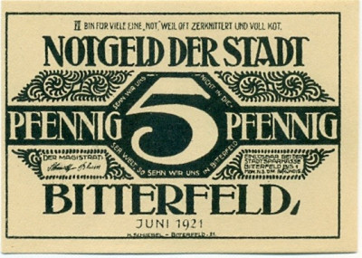 5 пфеннигов 1921 года Германия — Биттерфельд (Нотгельд)