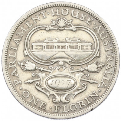1 флорин 1927 года Австралия «Открытие здания парламента в Канберре»