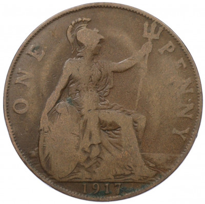 1 пенни 1917 года Великобритания