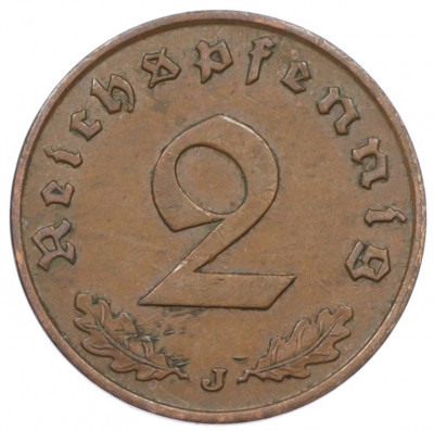 2 рейхспфеннига 1938 года J Германия