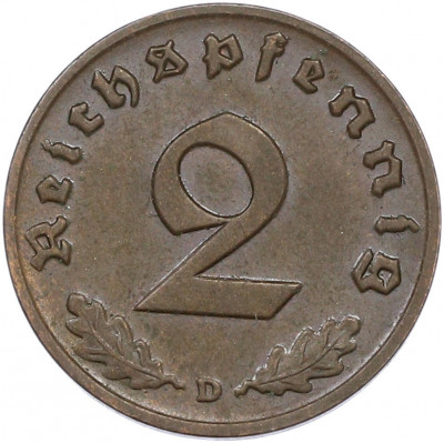 2 рейхспфеннига 1939 года D Германия