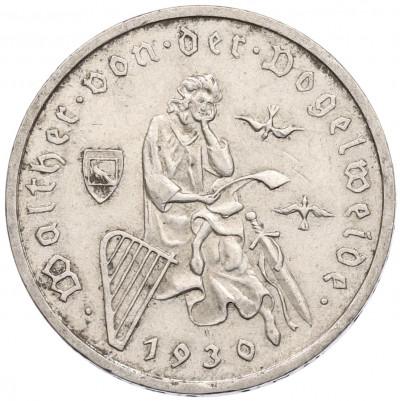 3 рейхсмарки 1930 года А Германия «700 лет со дня смерти Вальтера фон дер Фогельвейде»