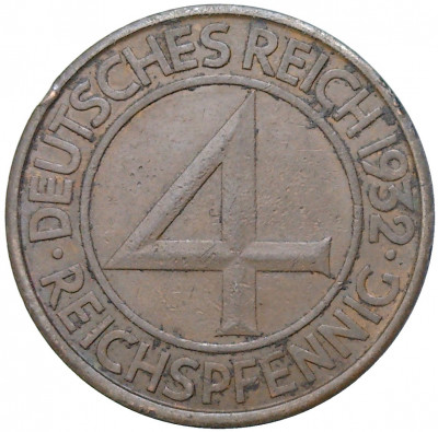 4 рейхспфеннига 1932 года А Германия