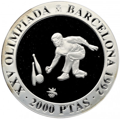 2000 песет 1991 года Испания «XXV Летние Олимпийские игры в Барселоне 1992 — Боулинг»