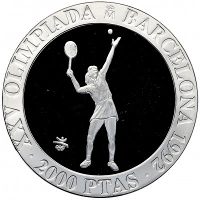 2000 песет 1991 года Испания «XXV Летние Олимпийские игры в Барселоне 1992 — Теннис»