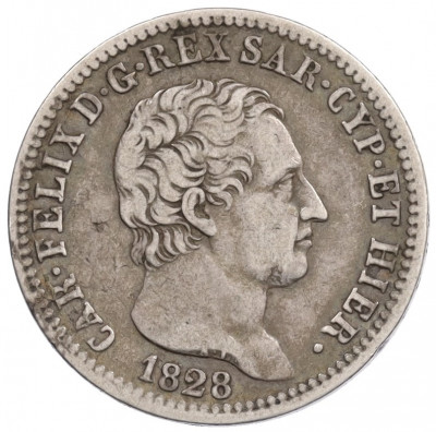 1 лира 1828 года Сардиния