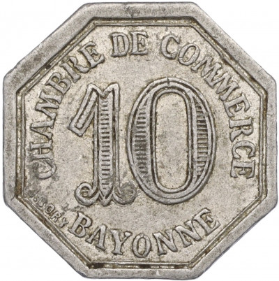 10 сантимов 1920 года Франция — Нотгельд (Торговая палата Байонна)