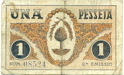 1 песета 1937 года Флиш (Гражданская Война в Испании)