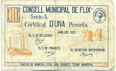 1 песета 1937 года Флиш (Гражданская Война в Испании)