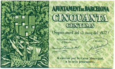 50 сентимо 1937 года Барселона (Гражданская Война в Испании)