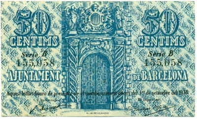 50 сентимо 1937 года Барселона (Гражданская Война в Испании)